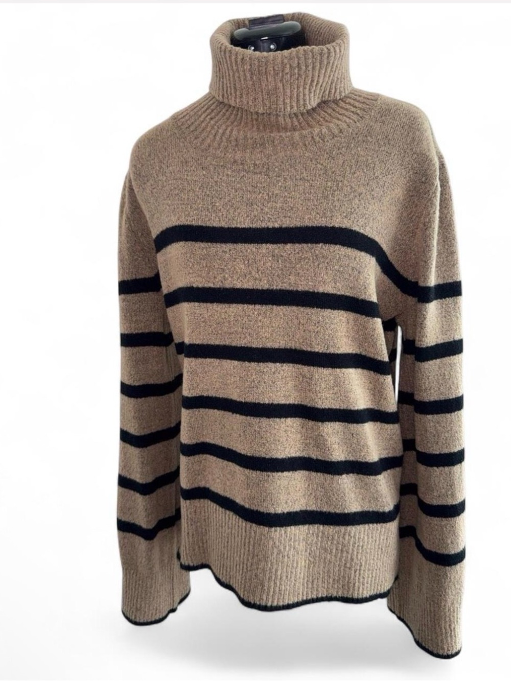 Altar'd State Taupe and Black Striped Turtleneck Sweater